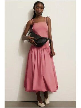 Anthro Mare Mare Sleeveless Drop-Waist Bubble-Hem Midi Dress in Rose Pink, M NEW